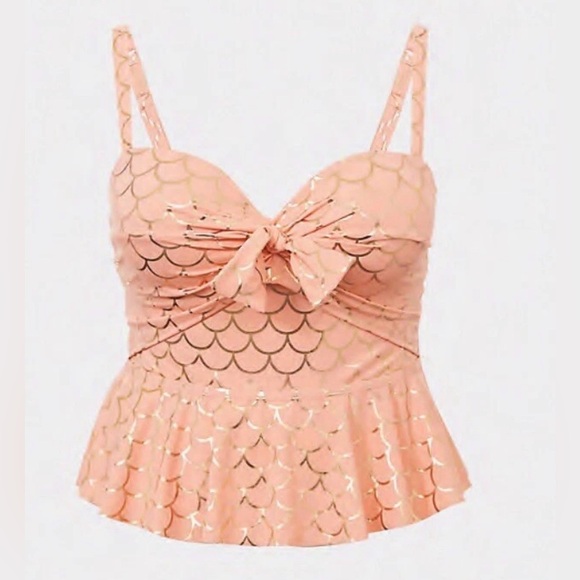 Torrid Mermaid Tie Front Underwire Peplum Midkini 00F (10/F Cup Size) Coral Gold - Picture 3 of 16